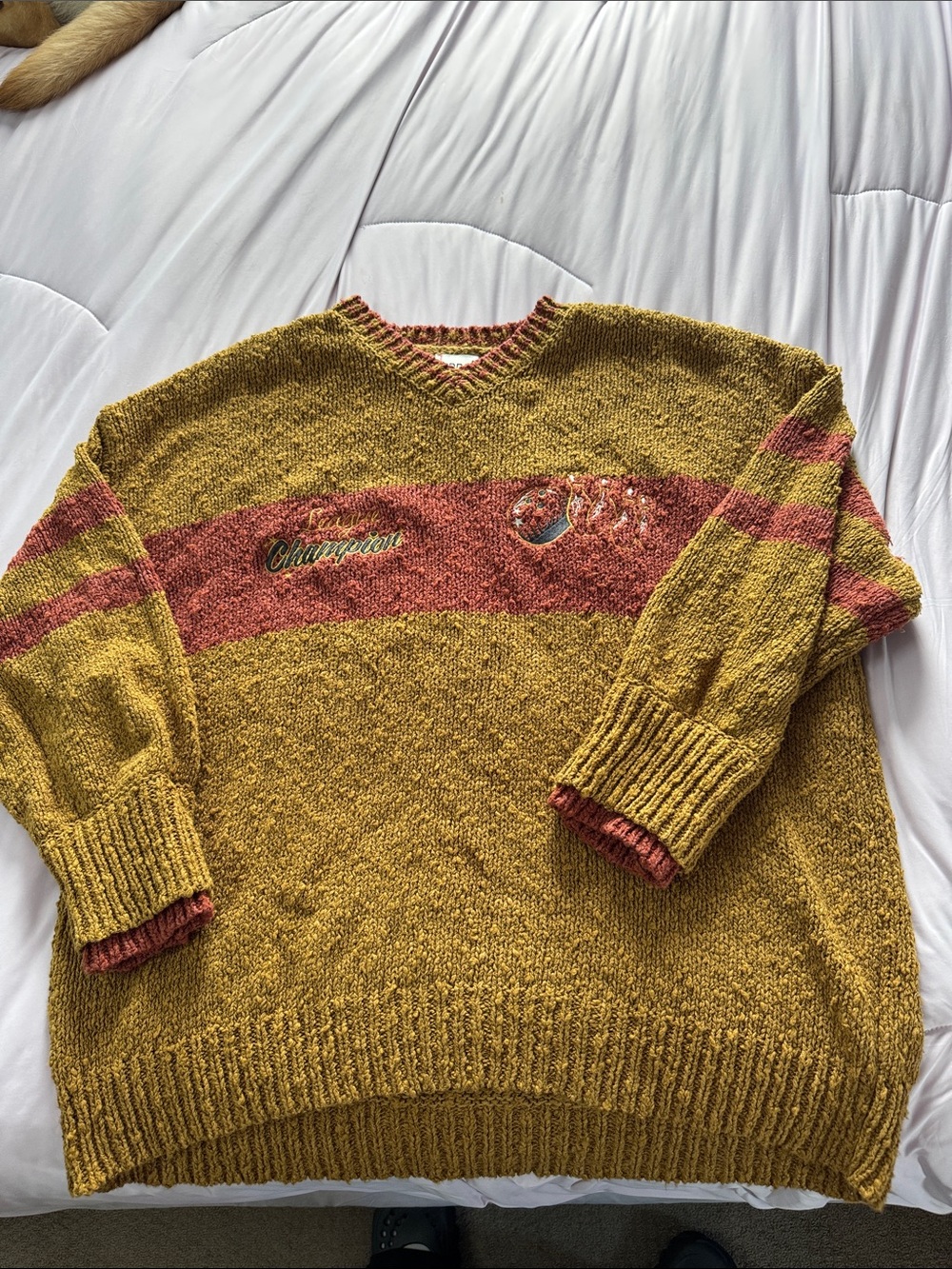 BDG Van Bowling Graphic Oversized V-neck Dad Sweater large euc urban outfitters - Picture 3 of 8